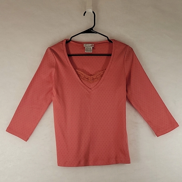 FDJ Womens Choral V-Neck with Lace Feature 3/4 Sleeve  Tee  Size M - Picture 1 of 9